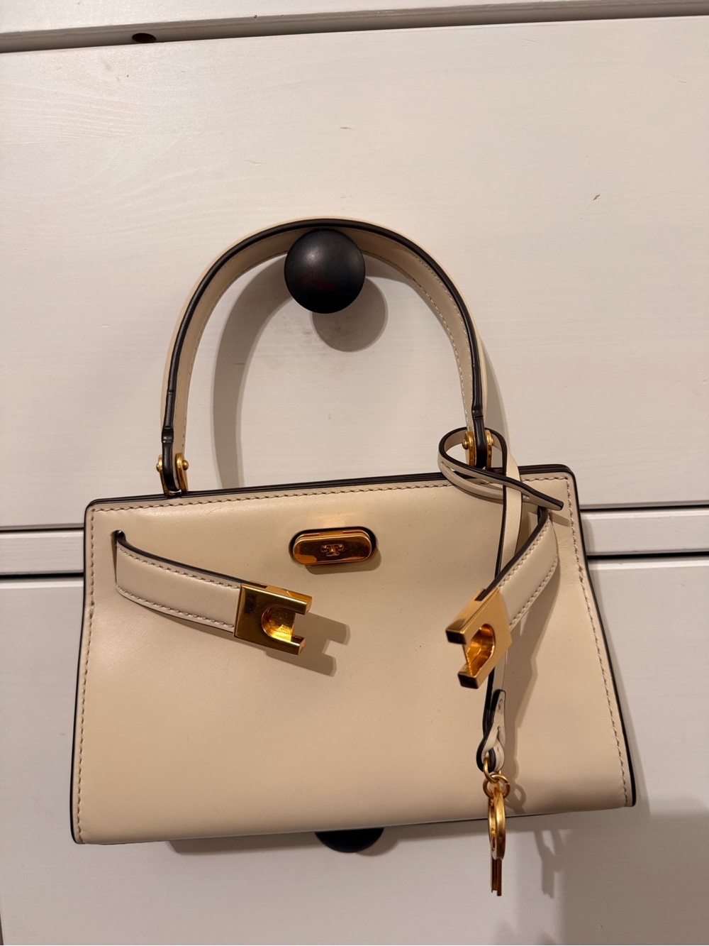 Tory Burch Lee Radziwill Cream Top-Handle Mini Bag with Gold Hardware - Picture 8 of 8